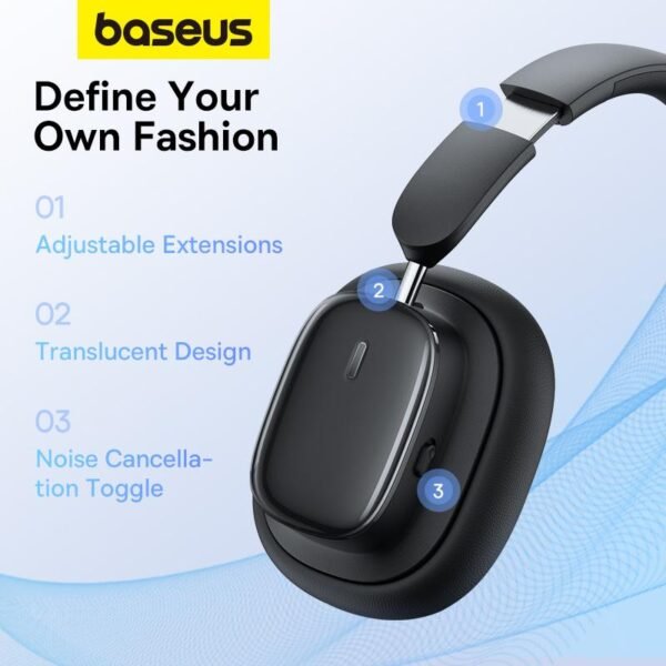 Baseus H1i Wireless Over-Ear Headphones ?C Active Noise Cancelling, Hi-Fi Sound - Image 5