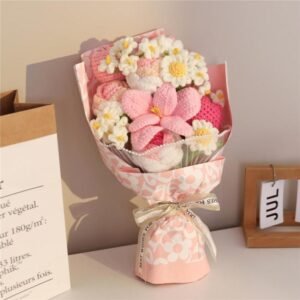 Handmade Knitted Crochet Flower Bouquet – Artificial Floral Gift Set
